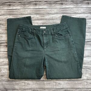 Christopher & Banks Women’s Dark Green Straight Leg Jeans Size 14 Textured Denim